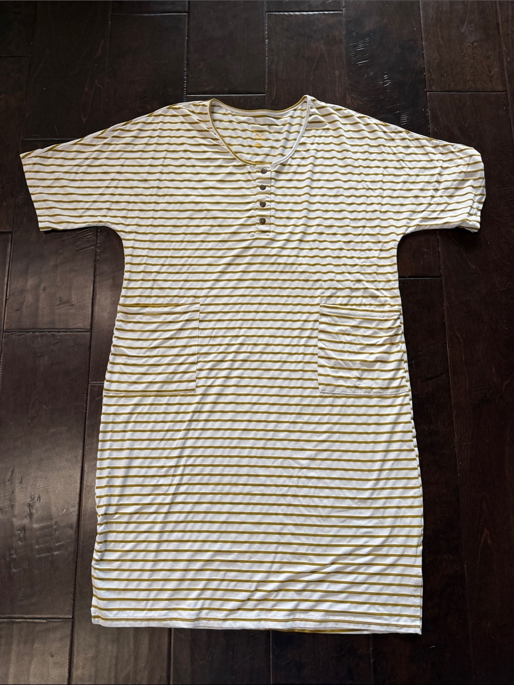 Lates By Kate Striped Short Sleeve Lates ALWAYS Dress-Yellow & Wht Pkts. Sz S/M
